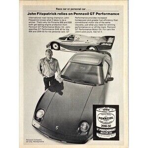 Pennzoil GT Performance Motor Oil "John Fitzpatrick Knows" Vintage Print Ad 1983